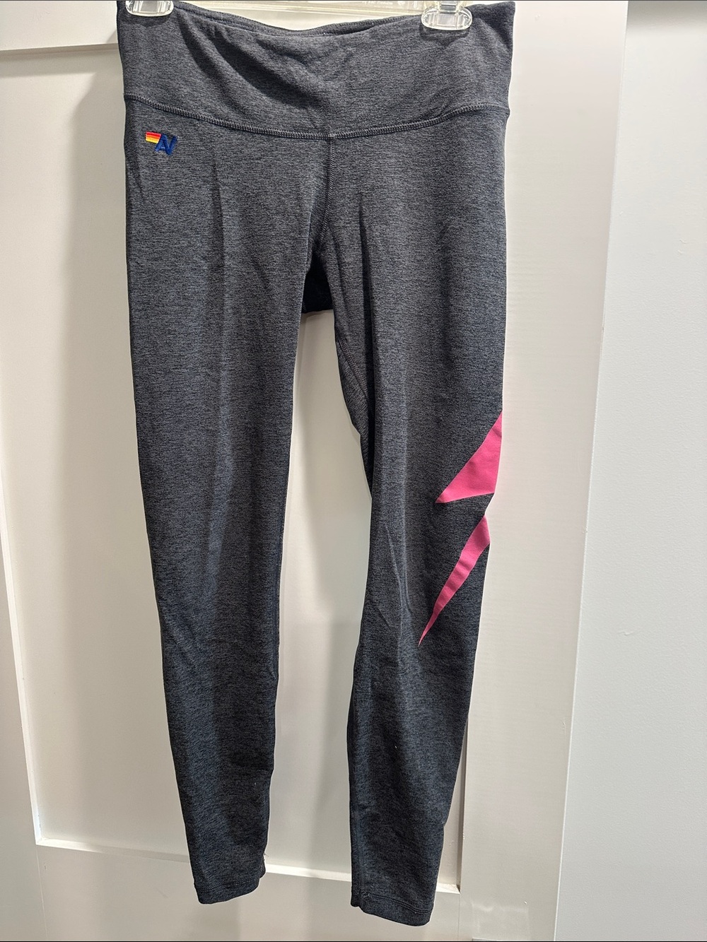 Gray Athletic Leggings with Pink Accent